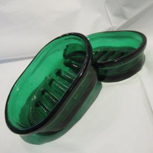 Dk green glass soap dishes, 5x3-3/4".
